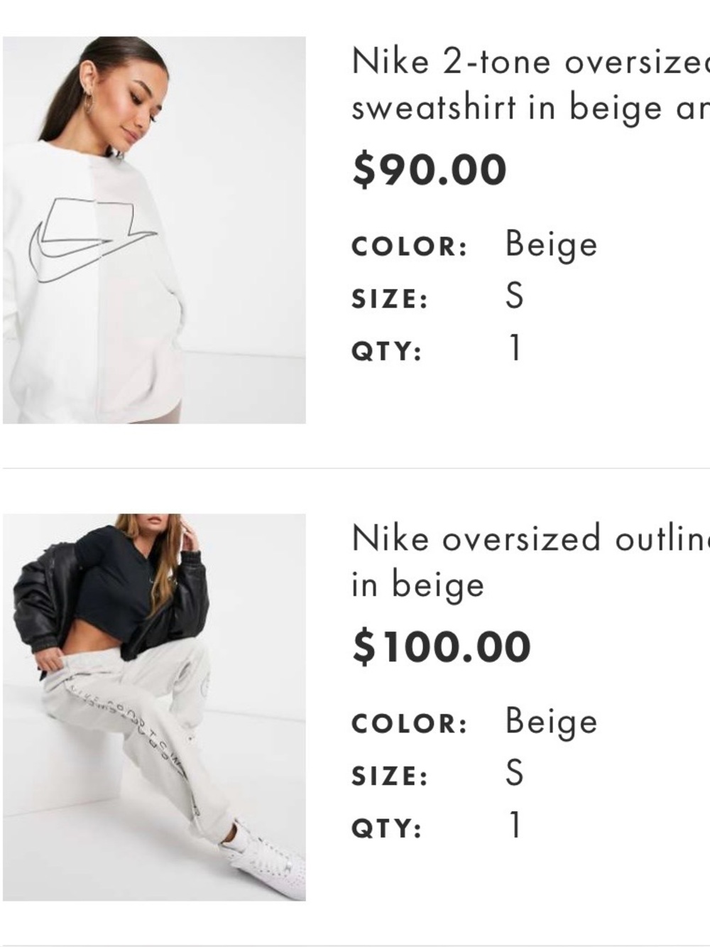 Nike Set - Women 2-tone oversized zip back sweatshirt & outline logo sweatpant